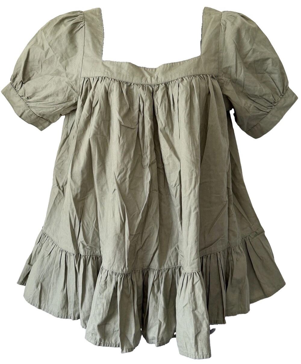Old Navy Womens Babydoll Top XS Puff Sleeve Square Neck Green Cotton Coastal New